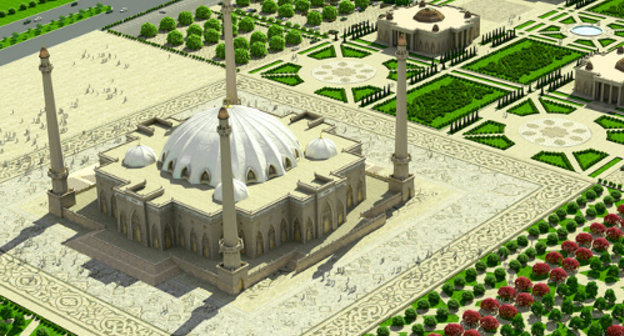 Drawing of the new mosque built in Magas. Borrowed from the official website of the administration of President of the Republic of Ingushetia (www.ingushetia.ru)