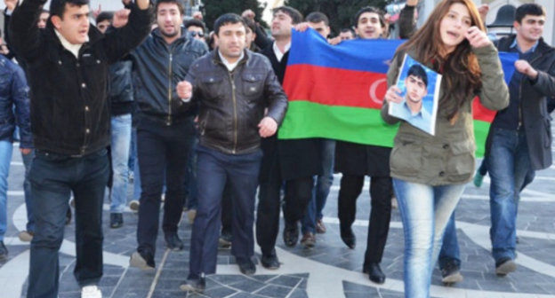 Azerbaijan, Baku, December 3, 2011; youth protest action against non-combat losses in the army. Courtesy of www.irfs.az