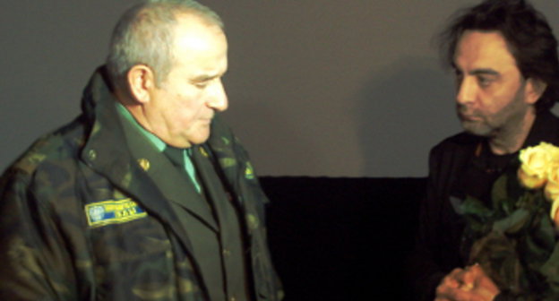 Colonel Kazbek Friev and film director Djanik Faiziev at the premiere of the movie "August. The Eighth", Vladikavkaz, February 25, 2012. Photo by Emma Marzoeva for the "Caucasian Knot"