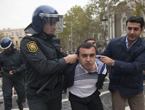 Azerbaijan, Baku, November 17, 2012: police detains participants of the protest action in in Fountain Square. Photo by Aziz Karimov for the "Caucasian Knot"