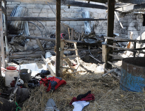 Cowshed destroyed as a result of special operation in Baksan on May 23, 2014. Photo: NAC, http://nac.gov.ru