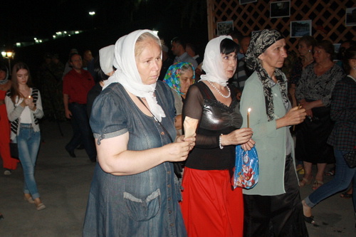 South Ossetia, Tskhinvali, night of August 7-8, 2014, sacred procession at the Temple of Nativity of the Blessed Virgin in commemoration of the 6th anniversary of the 2008 War. Photo by Maria Kotaeva for the ‘Caucasian Knot’. 