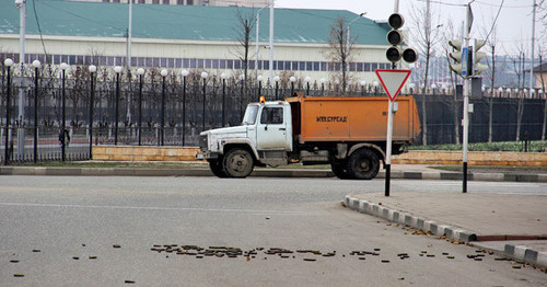 Empty cartridge case at the site of the counterterrorist operation in Grozny, December 4, 2014. Photo by Magomed Magomedov for the ‘Caucasian Knot’.  