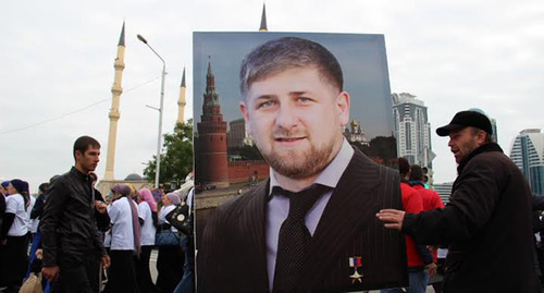 Portrait of Ramzan Kadyrov at the rally in Grozny. Photo by Magomed Magomedov for the ‘Caucasian Knot’. 