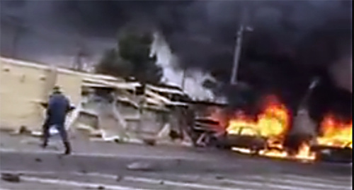 Explosion at the Djemikent traffic checkpoint. Sreenshot from the video ‘Djemikent checkpoint’ posted by user Georgy Kapylov, https://www.youtube.com/watch?v=wWXN5aQ4JZg