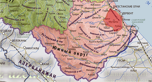 Derbent District of Dagestan. Map of the ‘Caucasian Knot’. 