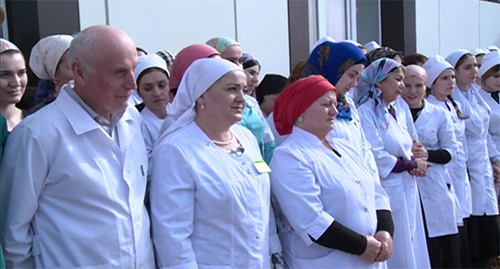 Employees of Forensic-Medical Examination Bureau at the meeting with Kadyrov. Screenshort from the video posted at http://vk.com/ramzan 