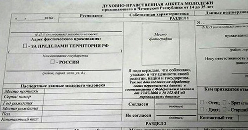 The "spiritual-moral certification" of young people. Photo http://www.magas.ru/content/dukhovno-nravstvennaya-pasportizatsiya-chechne-skrin-ankety-foto