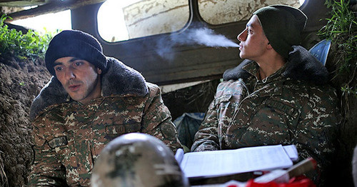 Soldiers of the NKR army in a trench near Martakert City in Artsakh. Photo: © PAN Photo / Vahan Stepanyan