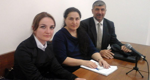 To the right: an advocate Fatima Salpagarova, Leyla Arkelova and an advocate Kurman-Alm Bolatchiev in the Cherkessk City Court 21.04.2016. Photo by Asya Kapaeva for the "Caucasian Knot"