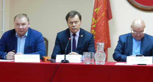 Communists give press conference in Volgograd, September 28, 2016. Nikolai Parshin, Nikolai Arefiev, Nikolai Nurov. Photo by Tatiana Filimonova for the 'Caucasian Knot'. 