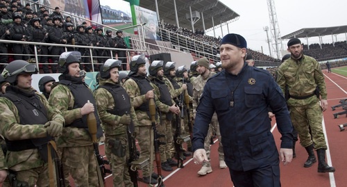 Ramzan Kadyrov at the event at the stadium in Grozny with the participation of the Chechen power forces. Photo: website of the head of Chechnya
