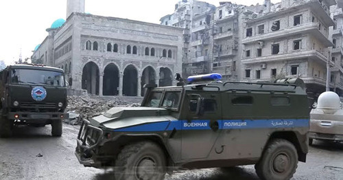 Russian military police in Aleppo. Syria. January 18, 2017. Photo: screenshot of a video by the user Anna News https://www.youtube.com/watch?v=0vxmYR6QQkI 