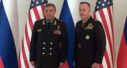 Meeting of Valery Gerasimov and Joseph Dunford, chiefs of general headquarters of Russia and the United States, Baku. Photo provided by the US Chiefs of Staff Committee, http://haqqin.az/news/92765