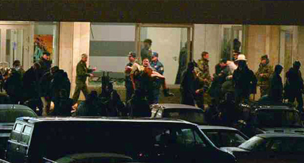 At the place of events at Dubrovka Theatrical Centre in 2002. Photo from the booklet 'Undeclared war' prepared by Russian Ministry of Emergencies' press service, http://www.mchs.gov.ru/articles