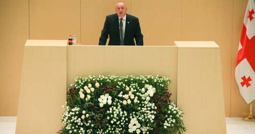 President Giorgi Margvelashvili making an annual report in the Parliament of Georgia. Photo courtesy of the press service of the President of Georgia