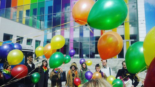 A Rainbow Flashmob dedicated to the May 17th, the International Day against Homophobia and Transphobia. Photo: the group of the "Russian LGBT Network" in "VKontakte" https://vk.com/lgbtrussia?z=photo-497578_456239938%2Falbum-497578_00%2Frev