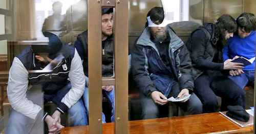 The defendants in the case of Boris Nemtsov's murder in the courtroom. Photo: REUTERS/Maxim Zmeyev