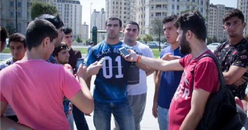 Wrestlers of the Azerbaijani national team at the protest action. Photo: http://www.contact.az/ext/news/2017/7/free/Social/ru/64464.htm