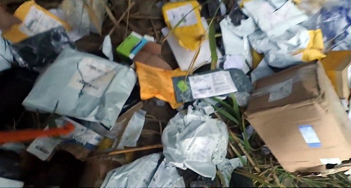 Packages from Russian Post parcels found in Rostov-on-Don. Screenshot of video record posted on Youtube by resident who had found it. 