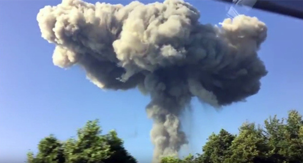 Explosion at ammunition depot in Abkhazia, August 2, 2017. Still picture of video posted by VladVlogs https://www.youtube.com/watch?v=gBF83XsFyGw