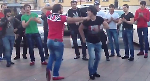 Young guys are dancing lezginka in Stavropol. Photo: screenshot of a video posted on YouTube by the user Andis