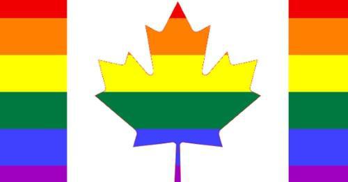 The Canadian flag painted in the LGBT rainbow colors. Photo: http://mysocalledgaylife.co.uk