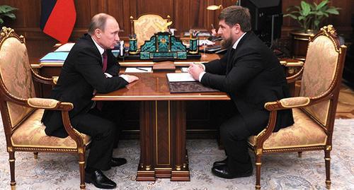 A meeting of the Russian President Vladimir Putin with Ramzan Kadyrov, the head of Chechnya. Photo http://kremlin.ru/events/president/news/50909/photos