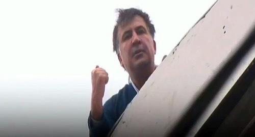 Mikhail Saakashvili on the roof of his house during search conducted by Ukrainian law enforcers in his apartment. Still picture of video by NEWSONE TV Channel, https://www.youtube.com/results?search_query=newsone