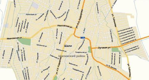 Akhmat Kadyrov Street in the city of Shali. Screenshot of the Yandex Maps