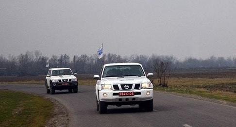 A car of the OSCE mission in the Karabakh conflict zone. Photo by the press service of the Azerbaijani Ministry of Defence https://mod.gov.az/ru/news/monitoring-zavershilsya-bez-incidentov-21727.html