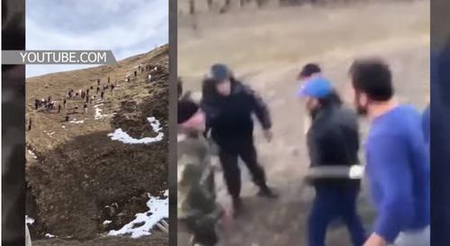 A mass brawl of the villagers of Chuni and Tsukhta. Screenshot of the video by the "Caucasian Knot" https://www.youtube.com/watch?v=fn6Vihx4psc