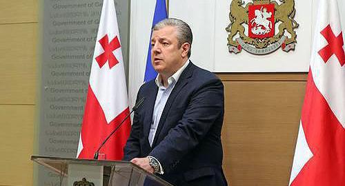 Giorgi Kvirikashvili speaks in front of the journalists on May 31, 2018. Photo by the press service of the Prime Minister of Georgia https://www.facebook.com/KvirikashviliOfficial