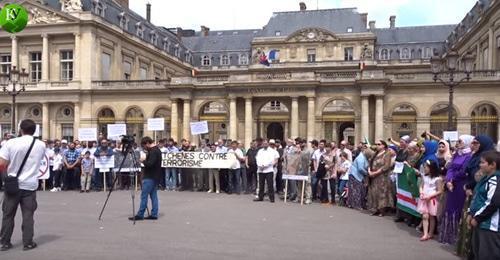 Participants of rally in France, June 3, 2018. Screenshot from the 'Caucasian Knot' video