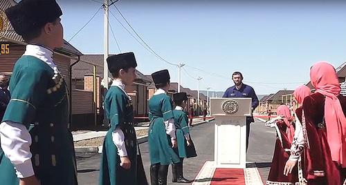 Magomed Daudov, Speaker of the Chechen Parliament, at an opening ceremony of a new settlement in the Chechen village of Kurchaloy. June 13, 2018. Photo http://chechnya.gov.ru/page.php?r=126&amp;id=21245