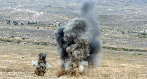 An explosion. Photo by the Nagorno-Karabakh Ministry of Defence http://www.nkrmil.am/gallery/photos/view/18