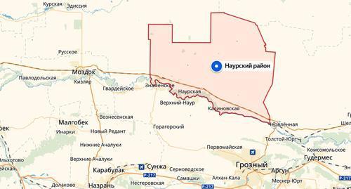 Naur District on the map of Chechnya. Photo: Yandex-maps