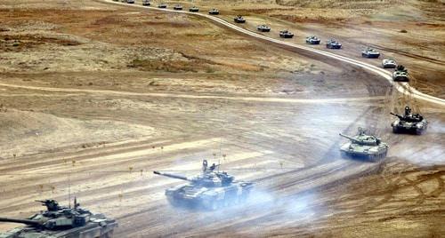 Azerbaijani tanks join military drills. Photo: Ministry of Defence of Azerbaijan. https://mod.gov.az/ru/news/v-ramkah-kshvi-vojska-nahchyvanskogo-garnizona-uspeshno-proveli-etap-s-boevoj-strelboj-video-24912.html