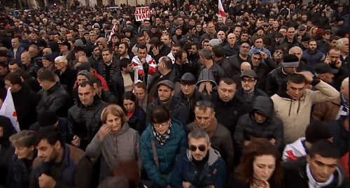 Opposition rally in Tbilisi, December 2, 2018. Photo: press service of the United National Movement, https://www.facebook.com/nacionalurimodzraoba/videos/766199990382566/