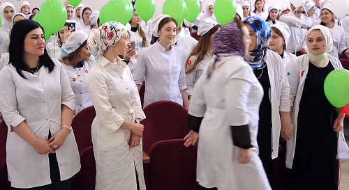 Students of the Buynaksk Medical College. Screenshot of Murad Aliev's video "Buynaksk Medical College - Students' volunteer project "Act with us"" https://www.youtube.com/watch?v=YHCk1F_jmL0