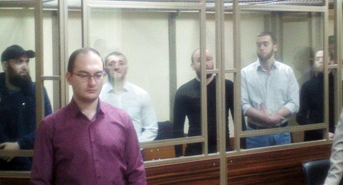 Defendants and their advocates in the courtroom. Photo by Valery Lyugayev for the Caucasian Knot