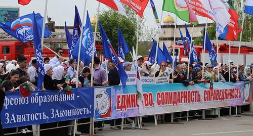 A demonstration on May 1, 2019 in Grozny. Photo by the press service of the Government of the Chechen Republic http://chechnya.gov.ru/page.php?r=126&amp;id=22367