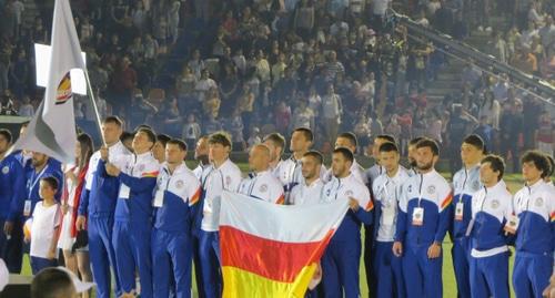 The team of South Ossetia at the opening of the ConIFA Championship in Stepanakert. Photo by Alvard Grigoryan for the "Caucasian Knot"