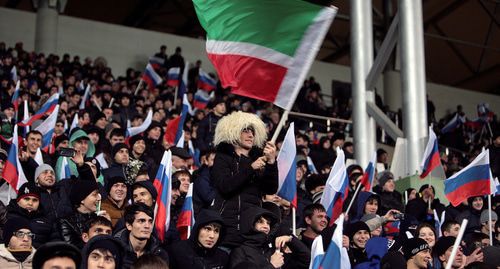Fans of the Football Club (FC) "Akhmat" (Grozny) at the match in Grozny. Photo: REUTERS/Kazbek Basayev