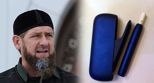 Ramzan Kadyrov; an electronic cigarette. Photo REUTERS/Said Tsarnayev; Nina Tumanova. Collage by the "Caucasian Knot"