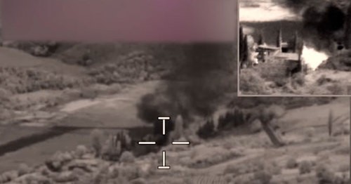 Armed clashes on the border between Azerbaijan and Armenia. Screenshot of the video by the Ministry of Defence of Azerbaijan https://www.youtube.com/watch?time_continue=21&amp;v=wDJkOJZGwJE&amp;feature=emb_title