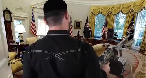 A video about Ramzan Kadyrov breaking into the White House. Screenshot of the video https://www.instagram.com/tv/CDKNxXdFS4-/?utm_source=ig_embed