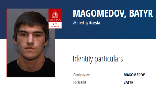 Batyr Magomedov on the Interpol website. Screenshot https://www.interpol.int/How-we-work/Notices/View-Red-Notices#2020-60566