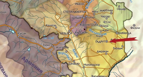 The city of Hadrut on the map of Nagorno-Karabakh https://www.kavkaz-uzel.eu/articles/354792/