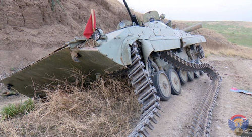 Destroyed military vehicle. Photo: press service of the Ministry of Defence of Nagorno-Karabakh